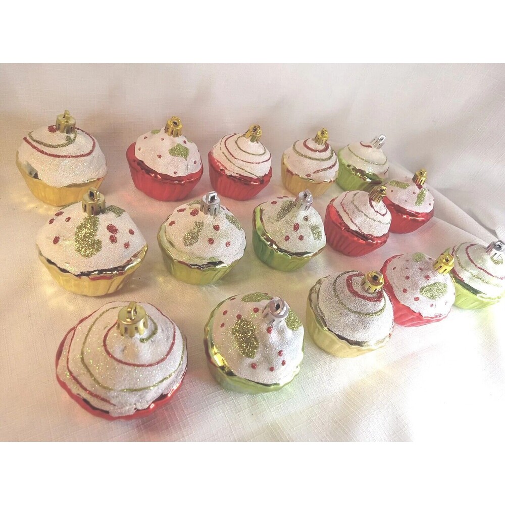 (30) Funky Sparkling Glitter Cupcake Ornaments 2.5" Christmas Birthday Holidays!